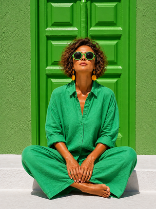 NARLA Pure Natural Linen Mediterranean Green Co-Ord Set for Women | Premium Linen Matching Set | FABULOUS! Linen