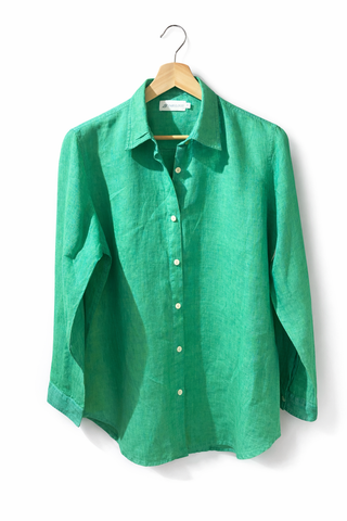 NARLA Mediterranean Green Pure Natural Linen Shirt – Timeless Luxury Essential