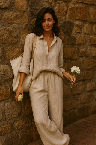 NARLA Sand Beige Pure Natural Linen Classic Shirt for Women | FABULOUS! Linen