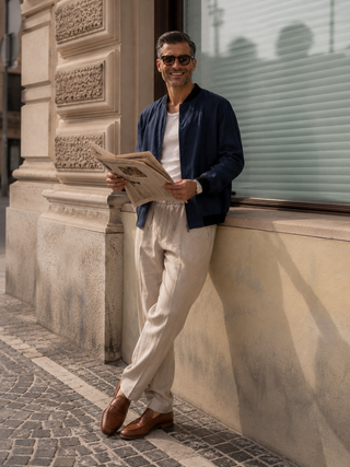RIVIERO Navy Black Trim Linen Jacket for Men | FABULOUS! Linen