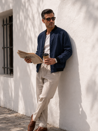 RIVIERO Navy Black Trim Linen Jacket for Men | FABULOUS! Linen