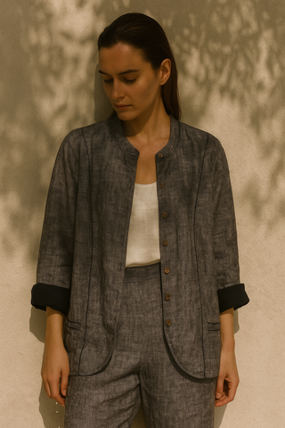 SOPHIA Graphite Pure Linen Jacket & Matching Pant Set for Women | FABULOUS! Linen