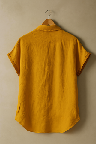 Viva-Premium Mustard Linen Cap Sleeve Shirt – Minimalist Luxury Summer Shirt