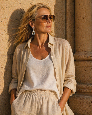 NARLA Sand Beige Pure Natural Linen Classic Shirt for Women | FABULOUS! Linen