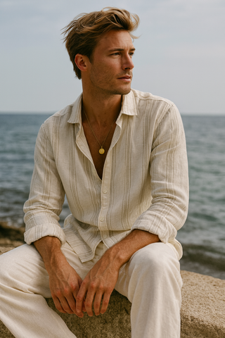 RIVIERA Men Linen Striped Shirt — Where Mediterranean Elegance Meets Modern Menswear P C Crafts