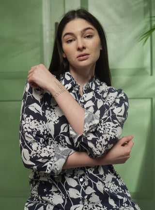 ESME  PURE NATURAL LINEN AZURE GARDEN SHIRT P C Crafts