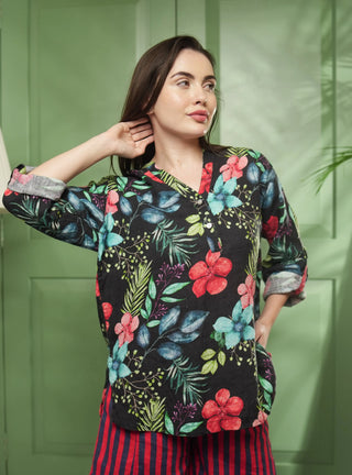WAL PURE NATURAL LINEN TROPICAFLORAL OASIS SHIRT P C Crafts