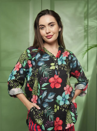 WAL PURE NATURAL LINEN TROPICAFLORAL OASIS SHIRT P C Crafts