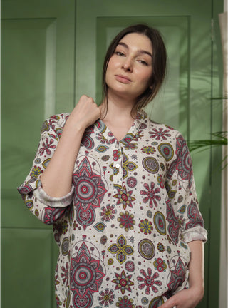 WAL PURE NATURAL LINEN VIVID ORNAMENTS SHIRT P C Crafts