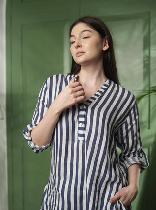 WAL PURE NATURAL LINEN  BLUEBLISS STRIPE SHIRT P C Crafts