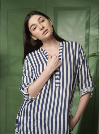 WAL PURE NATURAL LINEN  BLUEBLISS STRIPE SHIRT P C Crafts