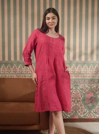 ISLA PURE NATURAL LINEN SOLID COLOR PLEATED DRESS P C Crafts