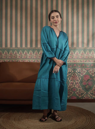 OLIVA PURE NATURAL LINEN SOLID COLOR LONG TIER DRESS P C Crafts