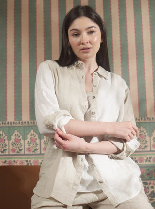 NARLA PURE NATURAL LINEN COLOR BLOCK CLASSIC SHIRT P C Crafts