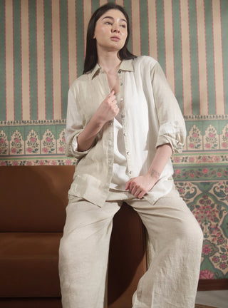 NARLA PURE NATURAL LINEN COLOR BLOCK CLASSIC SHIRT P C Crafts