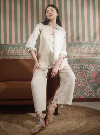 NARLA PURE NATURAL LINEN COLOR BLOCK CLASSIC SHIRT P C Crafts