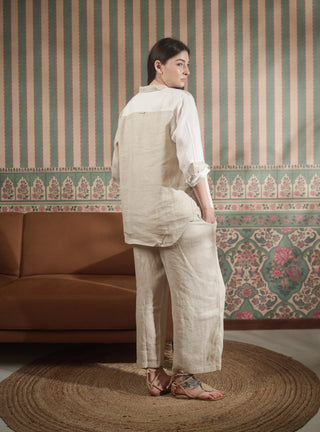 NARLA PURE NATURAL LINEN COLOR BLOCK CLASSIC SHIRT P C Crafts