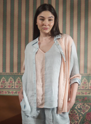 NARLA PURE NATURAL LINEN COLOR BLOCK CLASSIC SHIRT P C Crafts