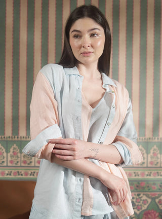 NARLA PURE NATURAL LINEN COLOR BLOCK CLASSIC SHIRT P C Crafts