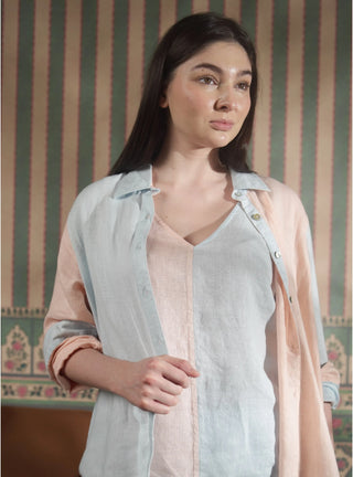 NARLA PURE NATURAL LINEN COLOR BLOCK CLASSIC SHIRT P C Crafts