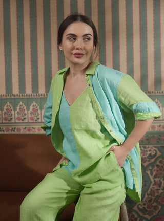 NARLA PURE NATURAL LINEN COLOR BLOCK CLASSIC SHIRT P C Crafts