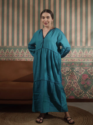 OLIVA PURE NATURAL LINEN SOLID COLOR LONG TIER DRESS P C Crafts