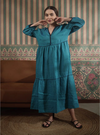 OLIVA PURE NATURAL LINEN SOLID COLOR LONG TIER DRESS P C Crafts