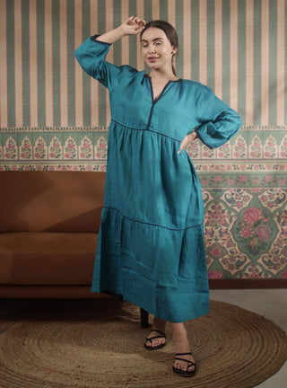 OLIVA PURE NATURAL LINEN SOLID COLOR LONG TIER DRESS P C Crafts