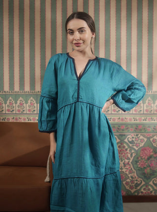 OLIVA PURE NATURAL LINEN SOLID COLOR LONG TIER DRESS P C Crafts