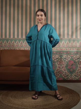 OLIVA PURE NATURAL LINEN SOLID COLOR LONG TIER DRESS P C Crafts