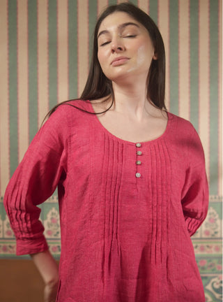 ISLA PURE NATURAL LINEN SOLID COLOR PLEATED DRESS P C Crafts