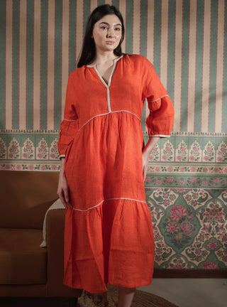 OLIVA PURE NATURAL LINEN SOLID COLOR LONG TIER DRESS P C Crafts