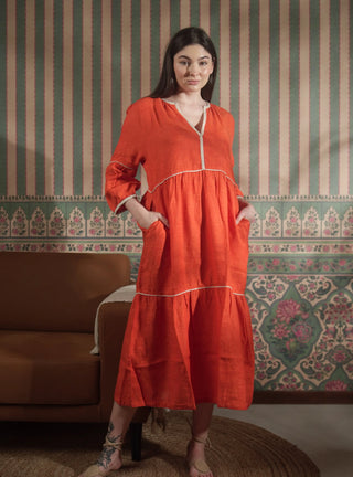 OLIVA PURE NATURAL LINEN SOLID COLOR LONG TIER DRESS P C Crafts