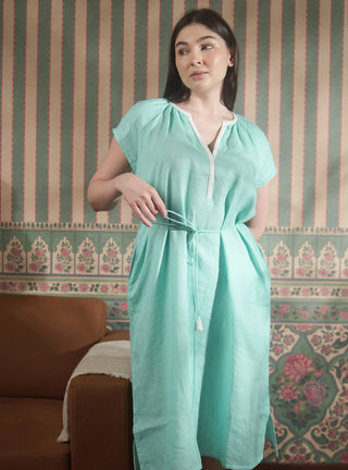 BAIA PURE NATURAL LINEN SOLID COLOR RAGLEEN SLEEVE DRESS P C Crafts