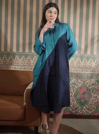 SHENNA SHIRT PURE NATURAL LINEN COLOR BLOCK LONG DRESS P C Crafts