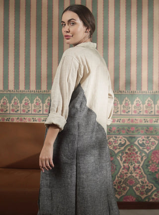 SHENNA SHIRT PURE NATURAL LINEN COLOR BLOCK LONG DRESS P C Crafts