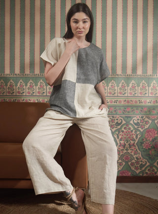 DAY PURE NATURAL LINEN PLEATED WAIST FLOOD PANTS P C Crafts