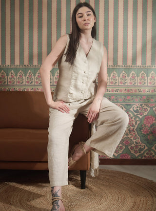 BELLA PURE NATURAL LINEN VEST WITH PANT CO-ORD SET P C Crafts
