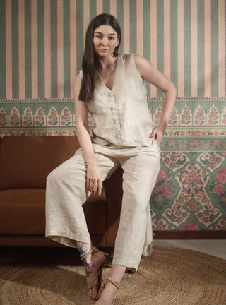 BELLA SHORT VEST PURE NATURAL LINEN JACKET P C Crafts