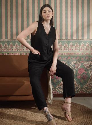 BELLA PURE NATURAL LINEN VEST WITH PANT CO-ORD SET P C Crafts