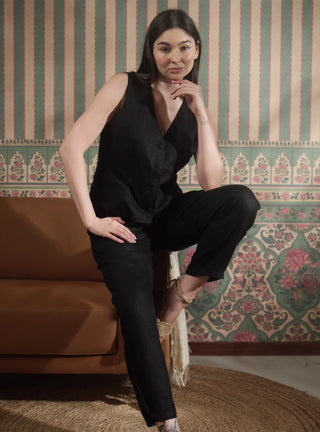 BELLA SHORT VEST PURE NATURAL LINEN JACKET P C Crafts