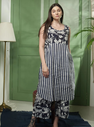 ZIA PURE NATURAL LINEN ELLA AZURE GARDEN Co-ord SET P C Crafts