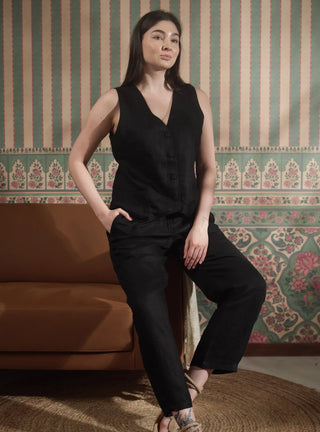 ESTELLE  PURE NATURAL LINEN PANT WITH ZIPPER AND BUTTON P C Crafts