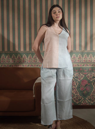 SARALA Pure Natural Linen COLOR BLOCK CO-ORD SET P C Crafts