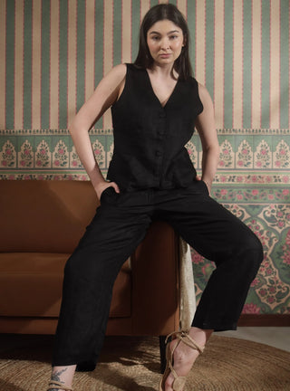 ESTELLE  PURE NATURAL LINEN PANT WITH ZIPPER AND BUTTON P C Crafts