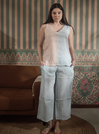 SARALA Pure Natural Linen COLOR BLOCK CO-ORD SET P C Crafts