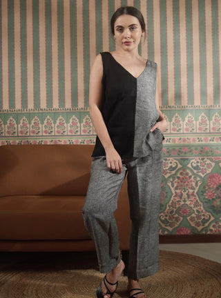 SARALA Pure Natural Linen COLOR BLOCK CO-ORD SET P C Crafts