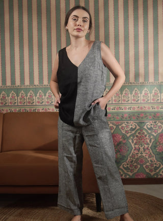 SARALA Pure Natural Linen Color Block V NECK TANK TOP P C Crafts