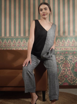 SARALA Pure Natural Linen COLOR BLOCK CO-ORD SET P C Crafts