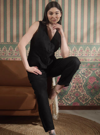 ESTELLE  PURE NATURAL LINEN PANT WITH ZIPPER AND BUTTON P C Crafts